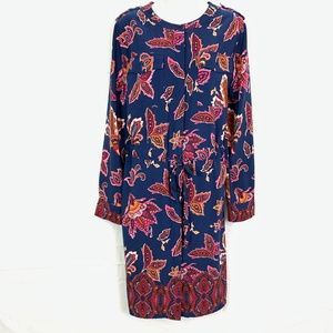 LIZ CLAIBORNE Floral Long Sleeve Navy Dress sz XL